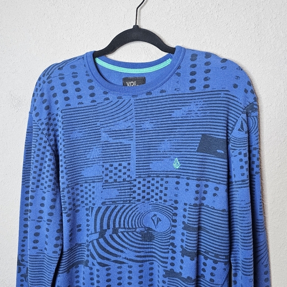 Vtg Volcom Mens L Thermal Long‎ Sleeve Tee Shirt Blue 90s Ski Snowboard Preppy - Picture 3 of 13